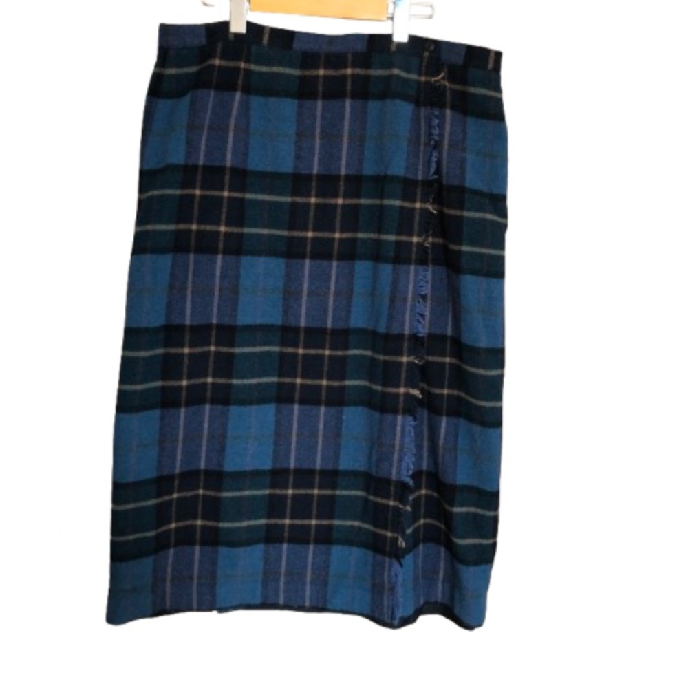 Vintage Blue and Black Plaid Midi Skirt